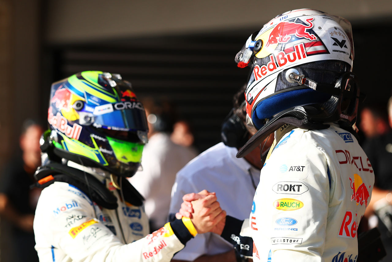 予選2番手のマックス・フェルスタッペンと3番手アイザック・ハジャー（レッドブル）